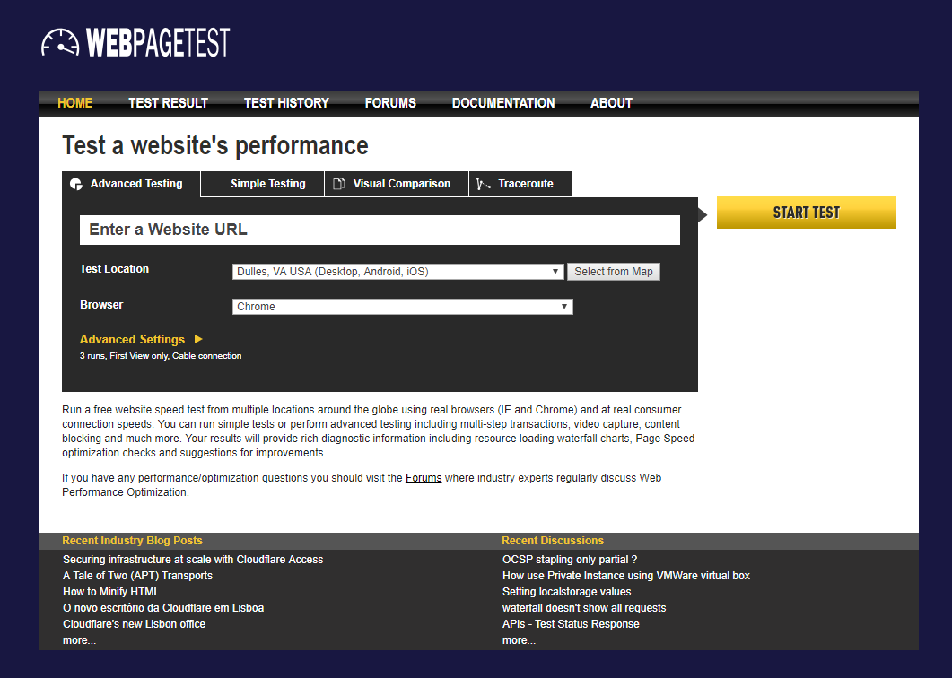 WebPageTest - kiểm tra tốc độ website