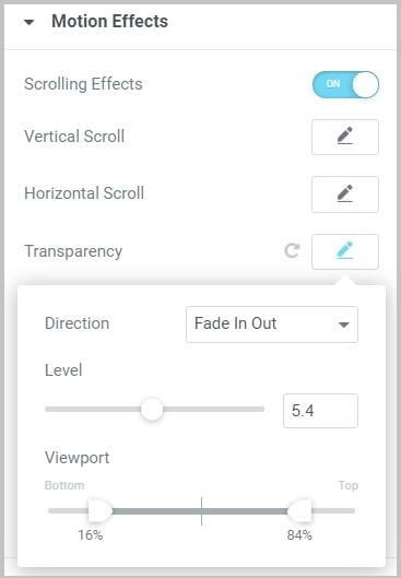 Scrolling Effects – Transparency trong elementor