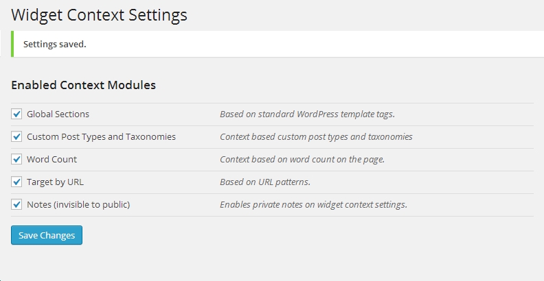 widget context settings