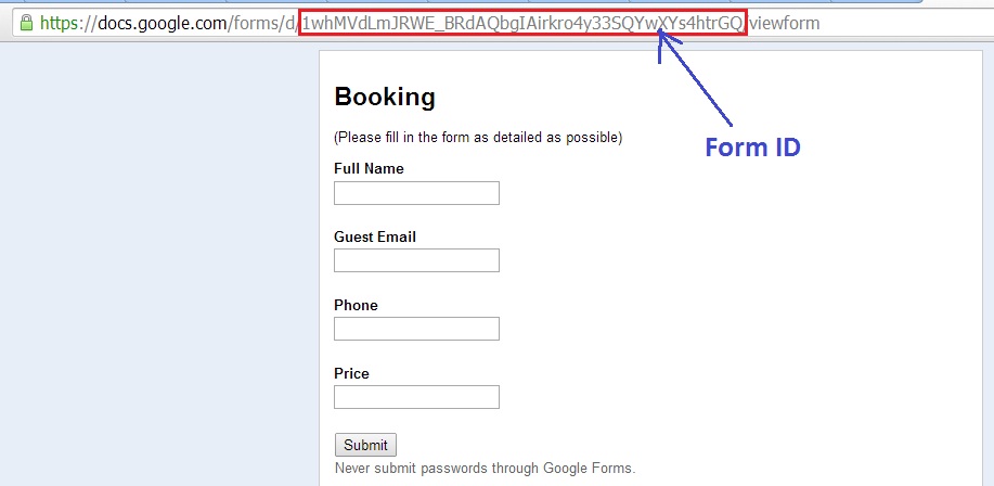 google form ID - contact form trong wordpress