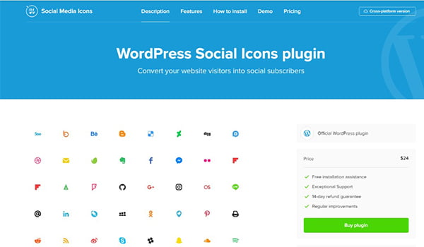 WordPress Social Media Icons Plugin điều hướng khách truy cập Website đến các trang truyền thông xã hội của bạn.