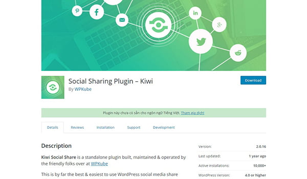 Kiwi Social Share là một trong những Plugin truyền thông xã hội rất dễ sử dụng trong WordPress