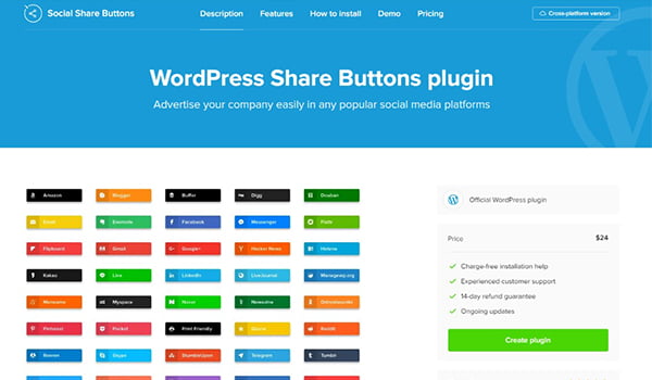 Với WordPress Social Share Buttons Plugin bạn có thể chia sẻ Website của mình trên 40 trang mạng xã hội