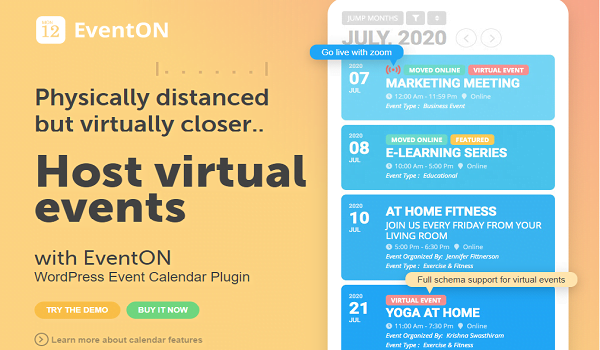 EventOn nằm trong Top Plugin tạo sự kiện tốt nhất cho WordPress với thiết kế vô cùng đẹp mắt.