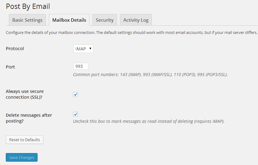 cấu hình mail server cho post by email