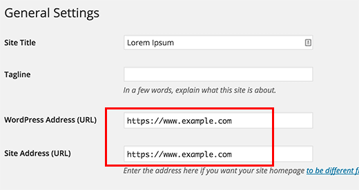 thay đổi url wordpress site address