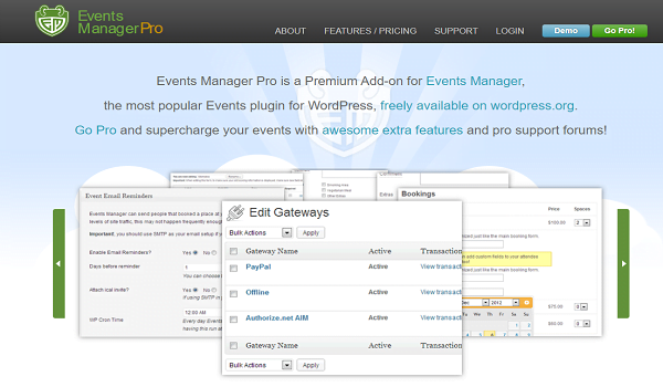 Events Manager Pro có đầy đủ các tính năng dành cho nhà tổ chức sự kiện chuyên nghiệp